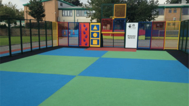 School playground with different coloured tarmac on the floor